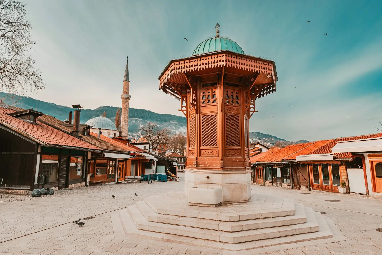 The Sebilj fountain and Baščaršija square in Sarajevo
