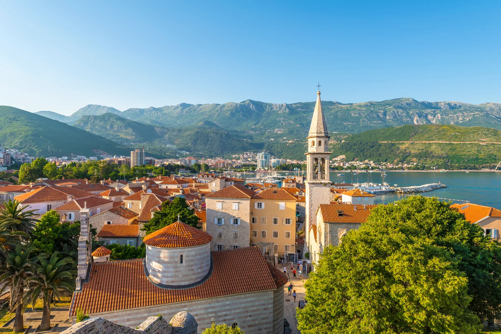 Stone buildings and red rooftops in Budva’s old town