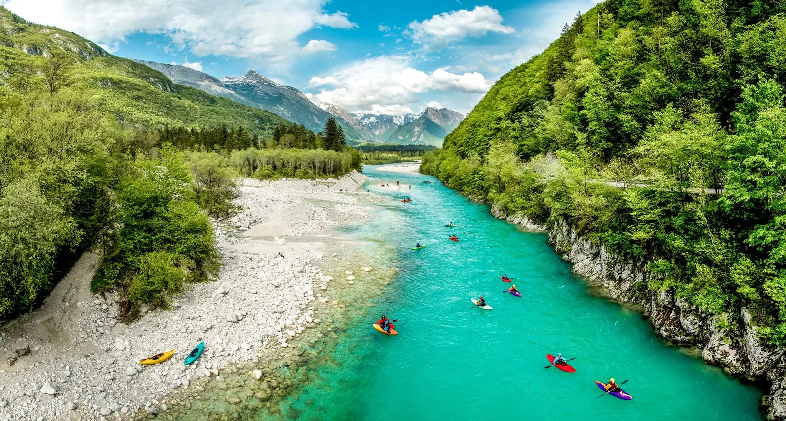 Turquoise water and mountain scenery in the Soča Valley
