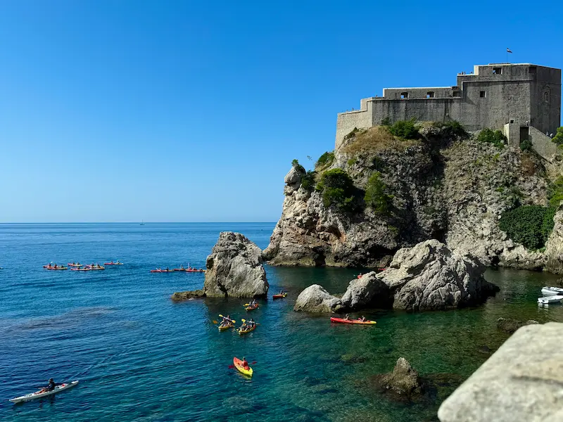 Sea kayaking along Dubrovnik city walls Croatia - guided Adriatic adventure tour with coastal exploration