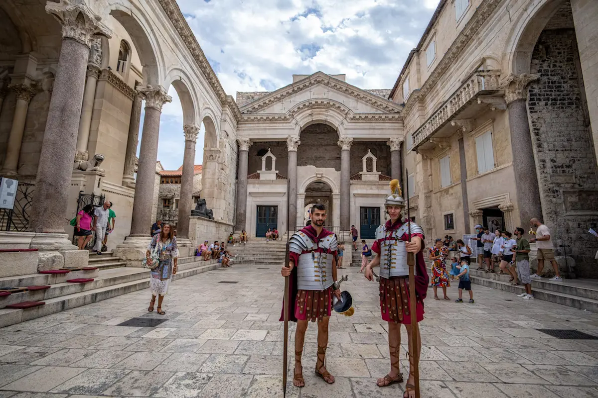 Peristyle of Diocletian's Palace in Split Croatia - ancient Roman courtyard with Egyptian sphinx, UNESCO cultural heritage private tour