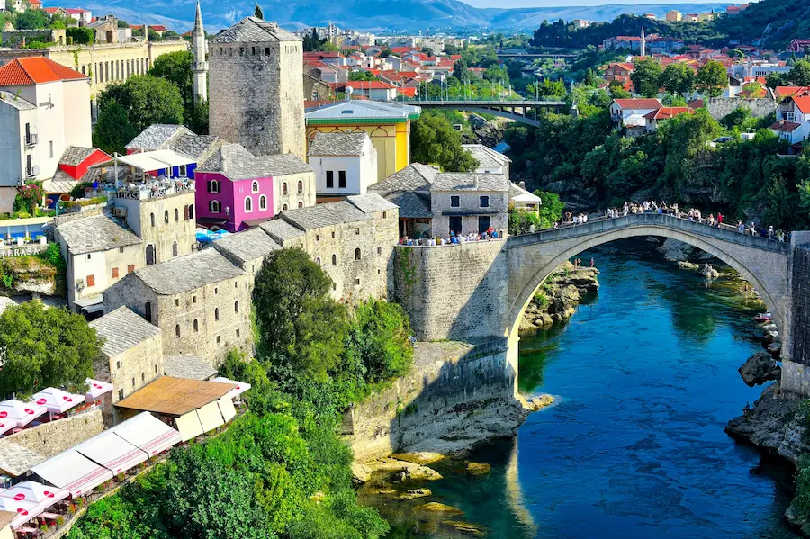 Mostar Bridge Bosnia Herzegovina - iconic Ottoman bridge over Neretva River, cultural heritage luxury travel