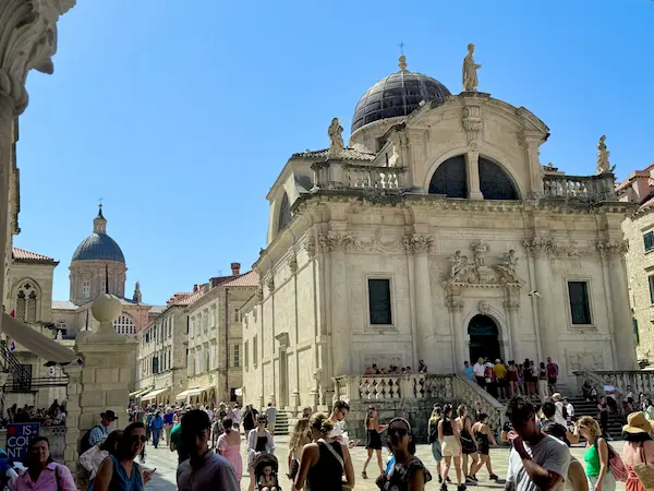 Dubrovnik Old Town Stradun main street and St Blaise Church Croatia