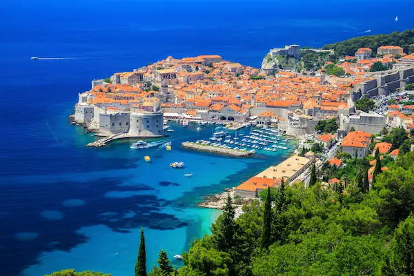 Dubrovnik aerial view Old Town walled city Croatia UNESCO