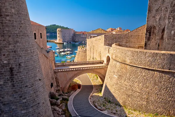 Dubrovnik city walls and old harbor fortifications Croatia