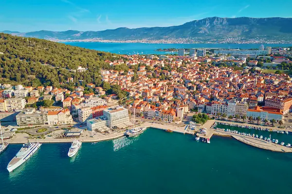 Split aerial view harbor and Old Town Croatia